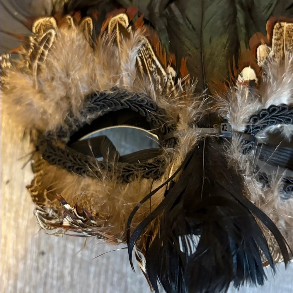 Spirit of Halloween Feather Horned Mask Brown Black OS